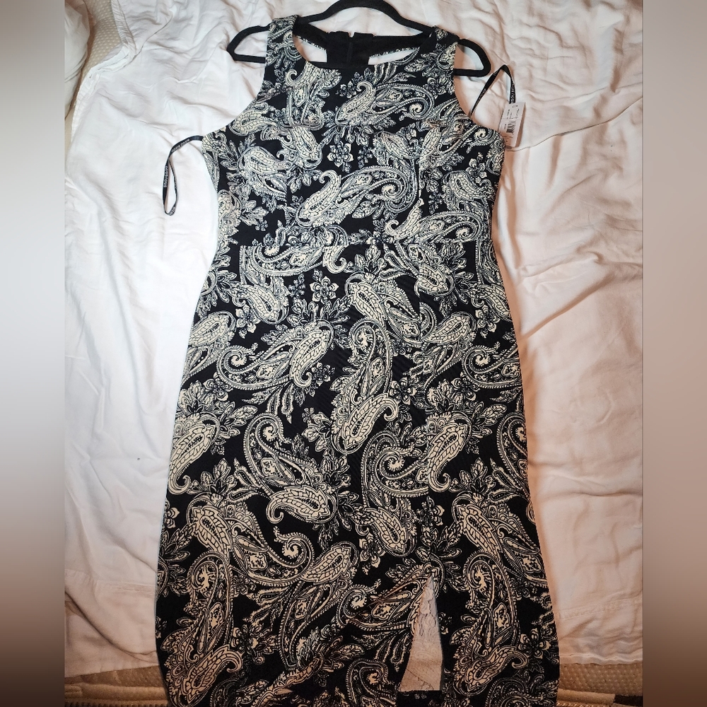 Black and cream bodycon pencil racer shaped back inspired dress